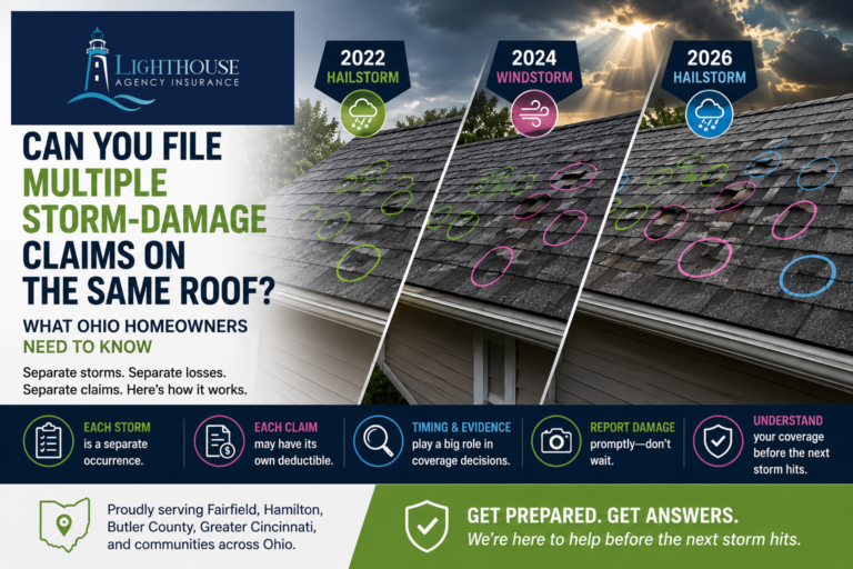 Roof with storm damage — filing multiple storm-damage insurance claims on the same roof in Ohio